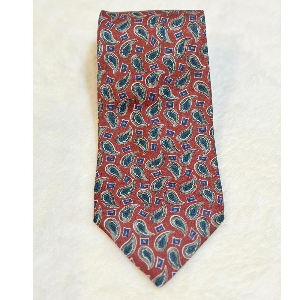 Christian Dior Red‎ Paisley Silk Necktie Mens One Size Excellent